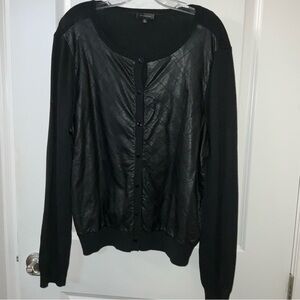 Faux leather front black cardigan
